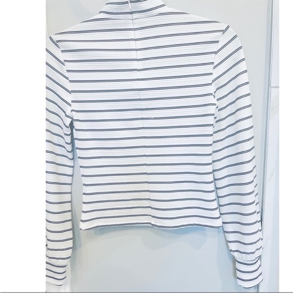Dynamite White and Black Striped High Neck Puffed Sleeve Top - Picture 7 of 10